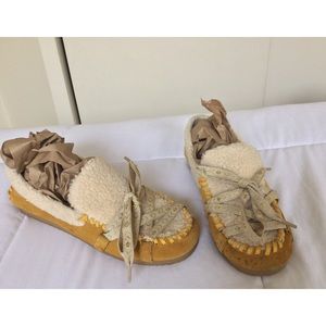 Mustard Shearling Moccasins